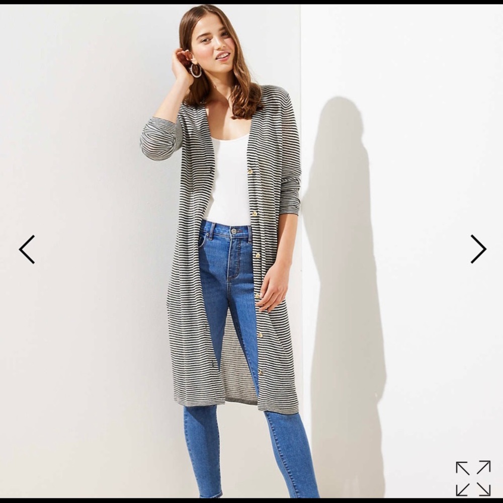LOFT Long Striped V-neck Cardigan